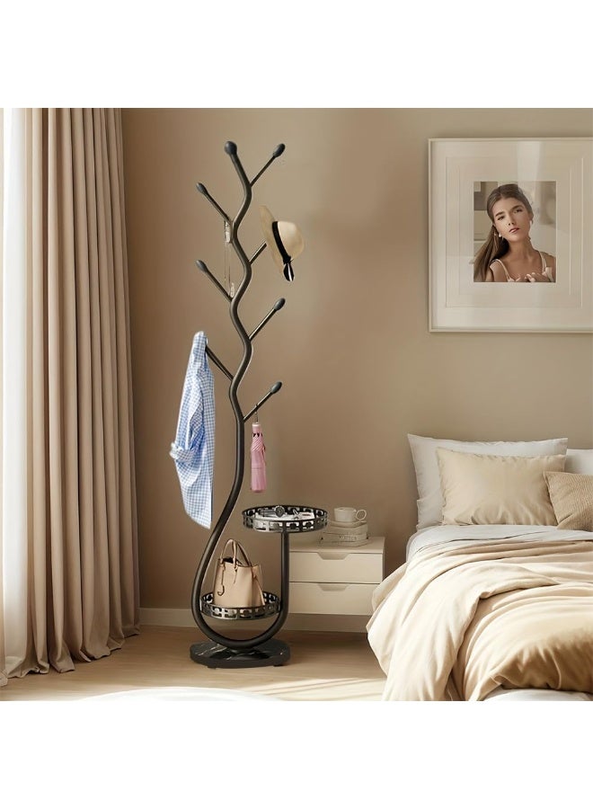 INSIJAM Metal Coat Rack Stand Small Space Coat Rack Free Standing Coat Hanger with 8 Hooks for Jackets Hats Bags Space Saving Tree Design for Hallway Bedroom Living Room and Entryway - Image 1